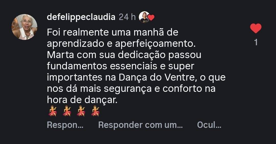 Comentário de Claudia Defelippe sobre o Workshop Descubra Sua Dança